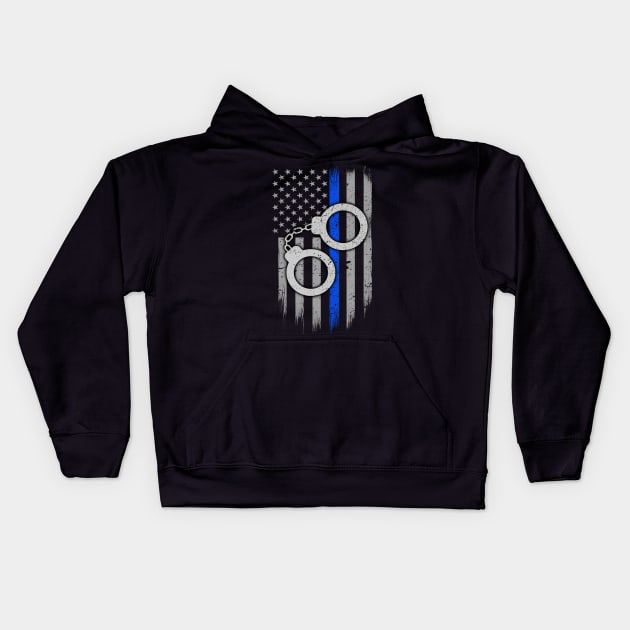 Police Handcuffs Thin Blue Line Flag Kids Hoodie by bluelinemotivation